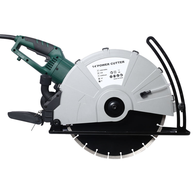 Portable Electric Corded Circular Concrete Saw 14" Wet / Dry Cutter 2600W Green Steel With Water Line & Guide Roller - Green