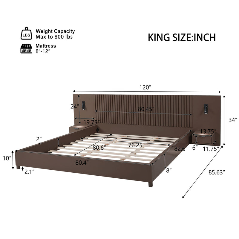 Platform Bed Frame With Built In Nightstands & Reading Lights