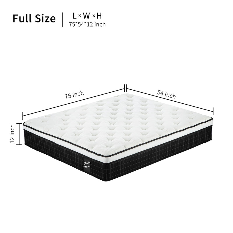 12" Hybrid Mattress With Individual Pocket Spring, Comortable Memory Foam