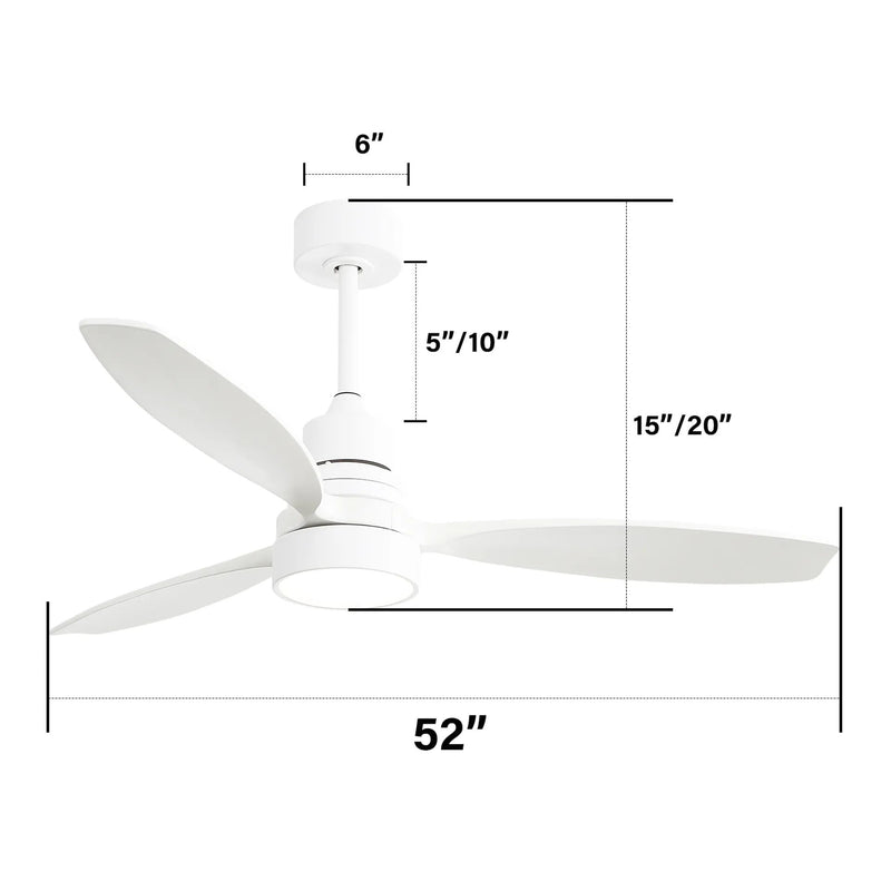 52" Ceiling Fan White 3 Blades Remote Control Reversible DC Motor With LED Light - Matte White