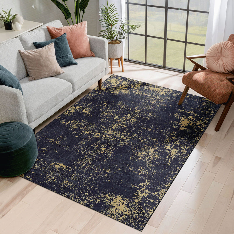 Maval - 8' X 10' Washable Area Rug - Black / Gold