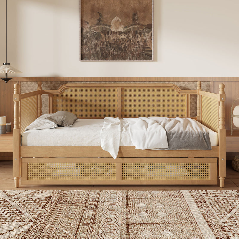 Traditional Style Rattan Daybed, No Box Spring Needed
