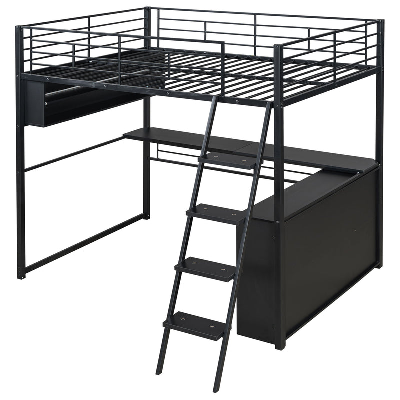 Loft Bed With LED Desk And 4 Storage Shelves