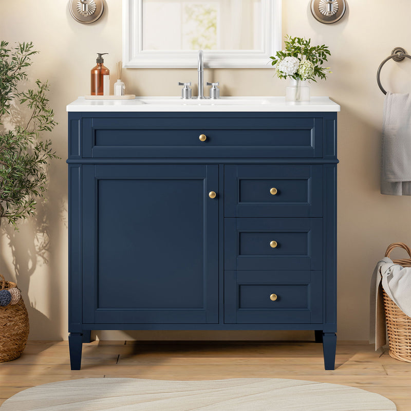 Bathroom Vanity With Sink, Rectangular Storage Cabinet & 2 Drawers And Tip Out Drawer