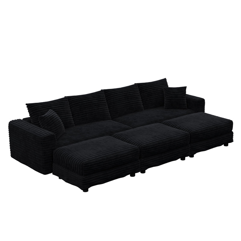 Deep Seat Convertible Sofa With Soft Pillows And Ottomans