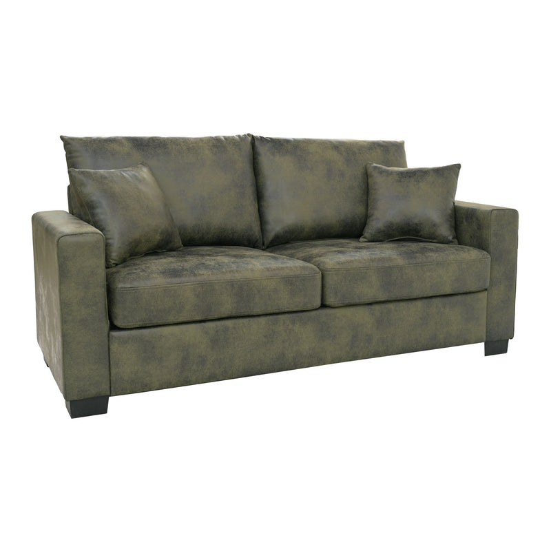 2 Seater Sofa, 2 Throw Pillows For Living Room - Olive Green