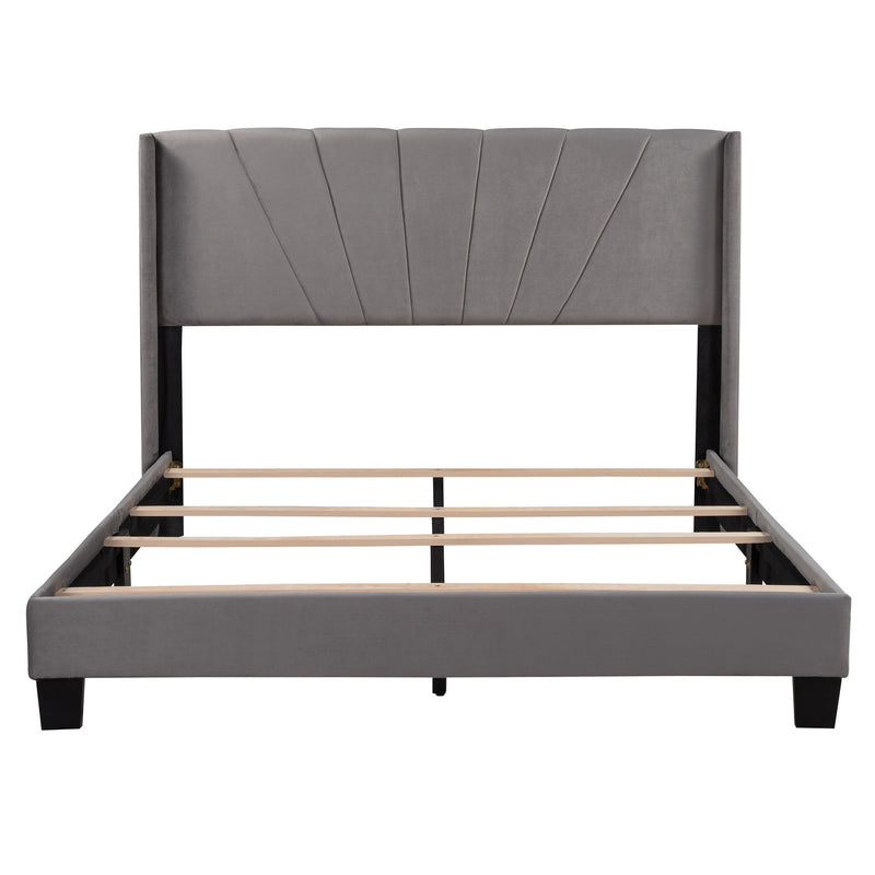 Velvet Upholstered Platform Bed, Box Spring Needed