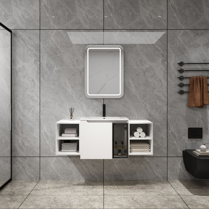 Wall Mounted Bathroom Vanity With Sink, Cabinet & Half Door