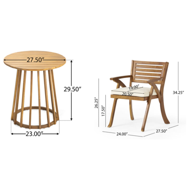 Outdoor 3 Pieces Dining Set With Cushions - Teak - Teak