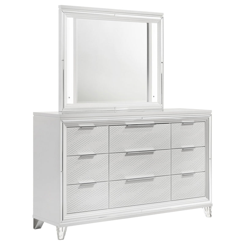9 Drawer Dresser With LED Mirror, Touch Activated Lighting - White