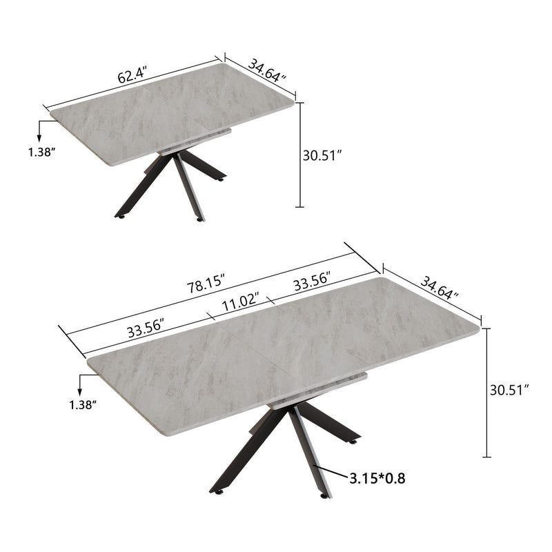 Extendable Dining Table Set With Curved Backrest Upholstered Chairs