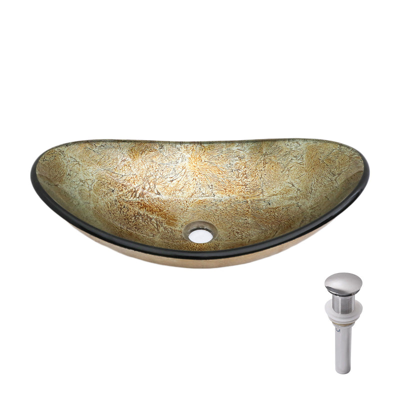 Tempered Glass Vessel Sink With Boat Shape Pop-Up Drain
