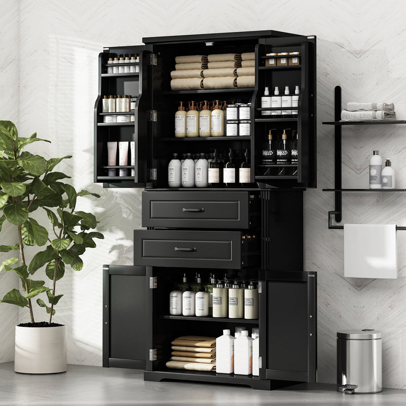Storage Cabinet With Adjustable Shelves, 2 Drawers, Doors