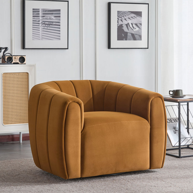 Serenizia - Upholstered Velvet Swivel Chair With Channel Tufted