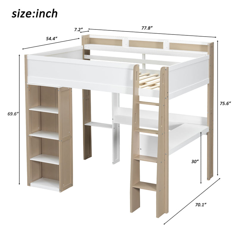 Loft Bed With Built In Storage Shelves, Clothes Rail, And Desk