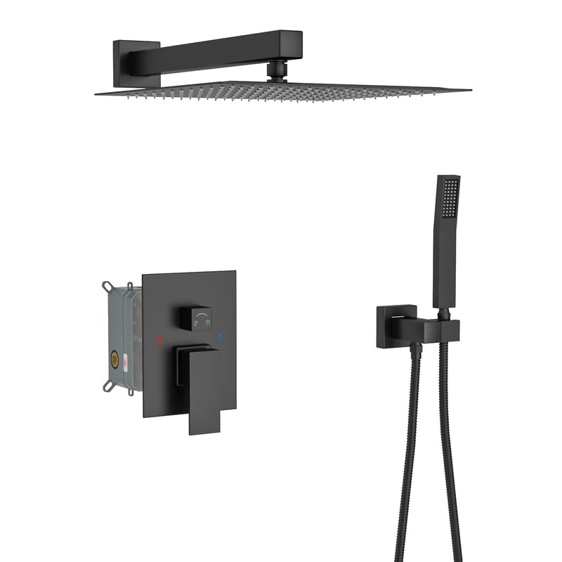 Dual Shower Head System With 12" Square Rain Shower And Rough In Valve