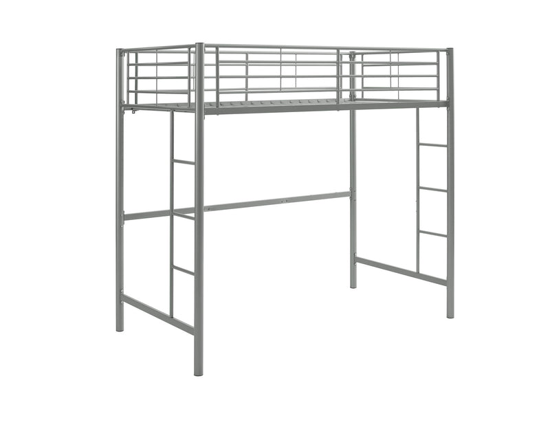 Modern Twin Over Loft Metal Bunk Bed Frame With Integrated Guardrails - Silver