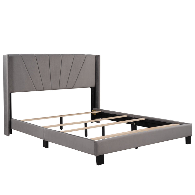 Velvet Upholstered Platform Bed, Box Spring Needed