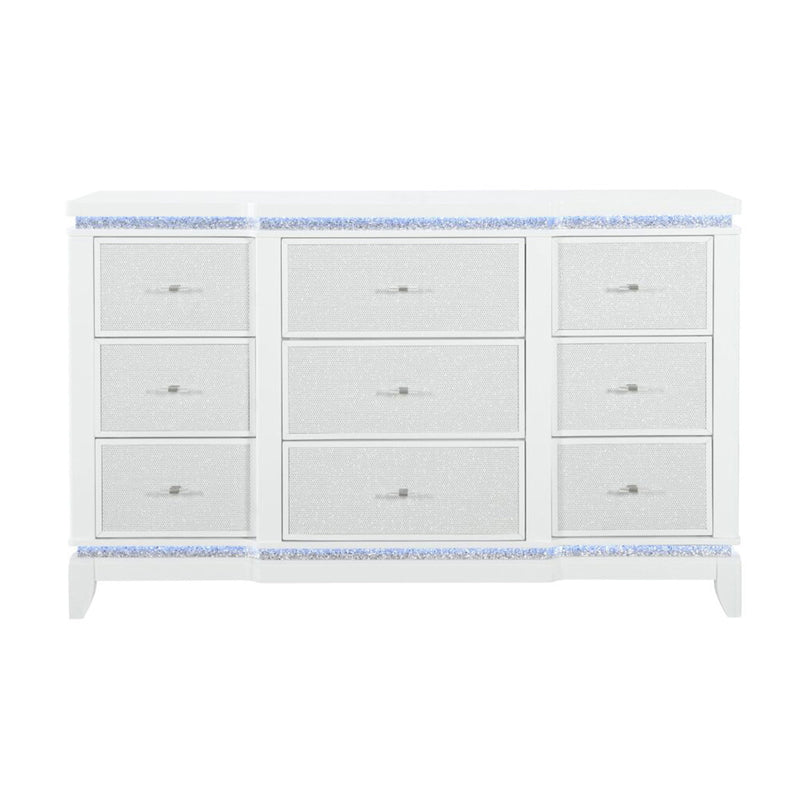 Adalid - Dresser With LED Light And Glittered Drawer Fronts - White