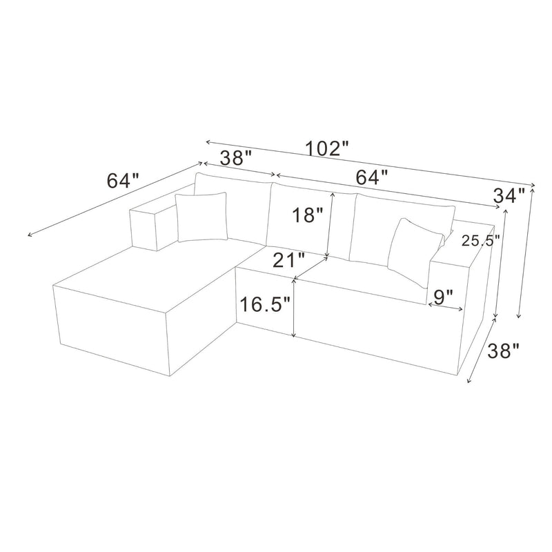 L - Shape Full Compressed Upholstered Sectional