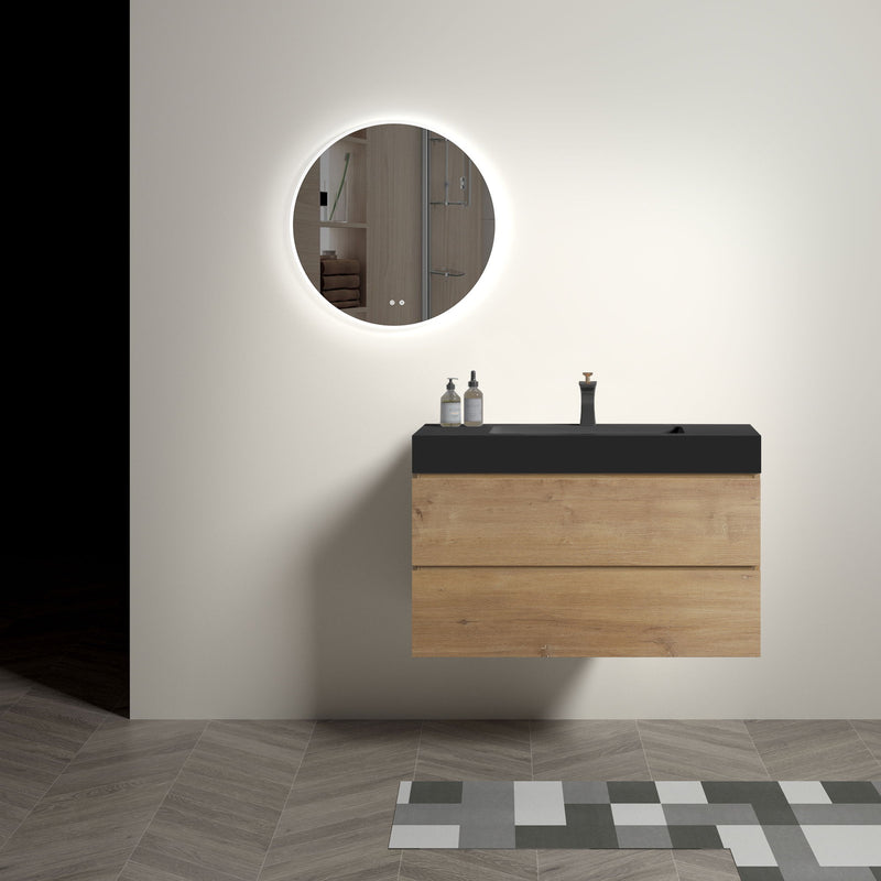 Alice - Bathroom Vanity With Sink - Walnut / Black