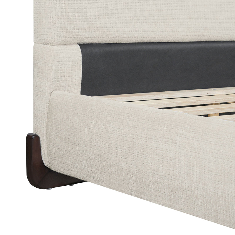Queen Size Upholstered Bed With Slat Support - Beige