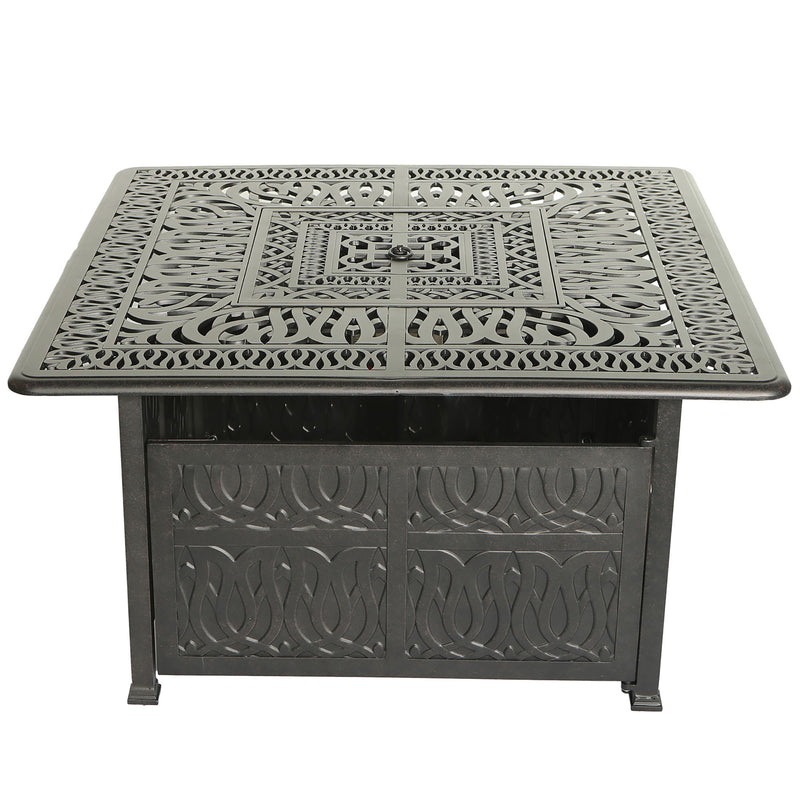 Elegant Cast Aluminum Square Fire Table With Fire Glass And Cover - Antique Bronze