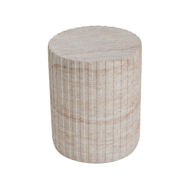 Elegant Outdoor / Indoor Lightweight Concrete Side Table With Travertine - Beige