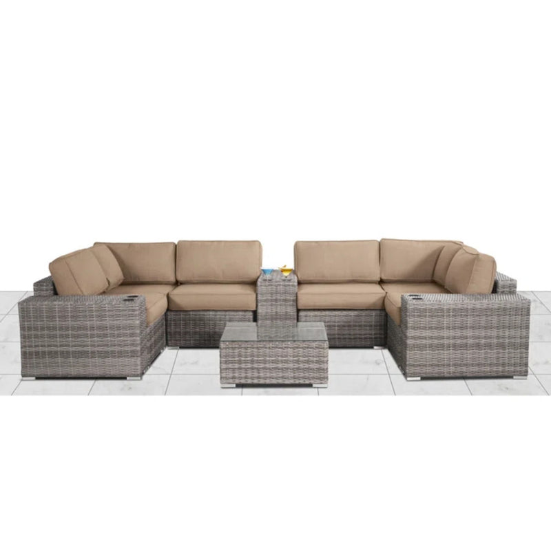 Modern Patio Rattan Sectional Set With Cushions
