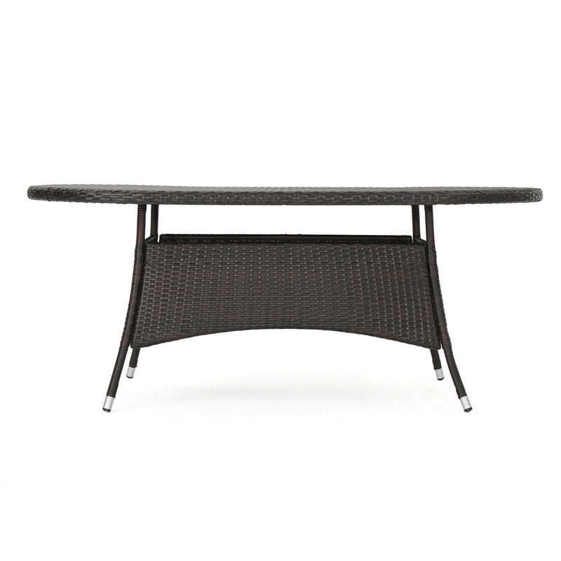 Outdoor Oval Dining Table With Silver Tipped Legs - Brown Multi
