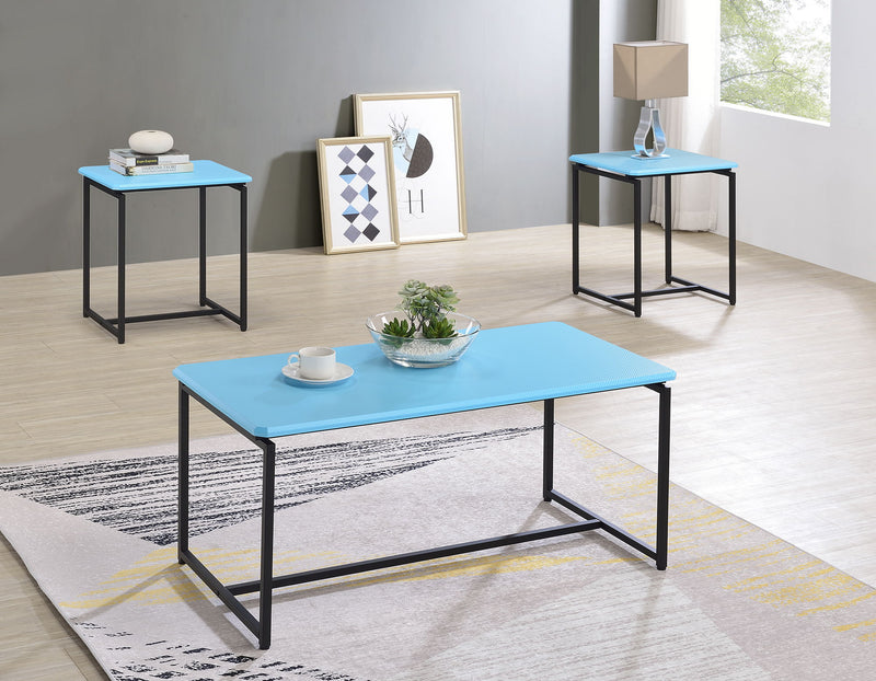 GT - 3 Piece Carbon Fiber Wrap Coffee Table And End Table (Set of 3) - Blue