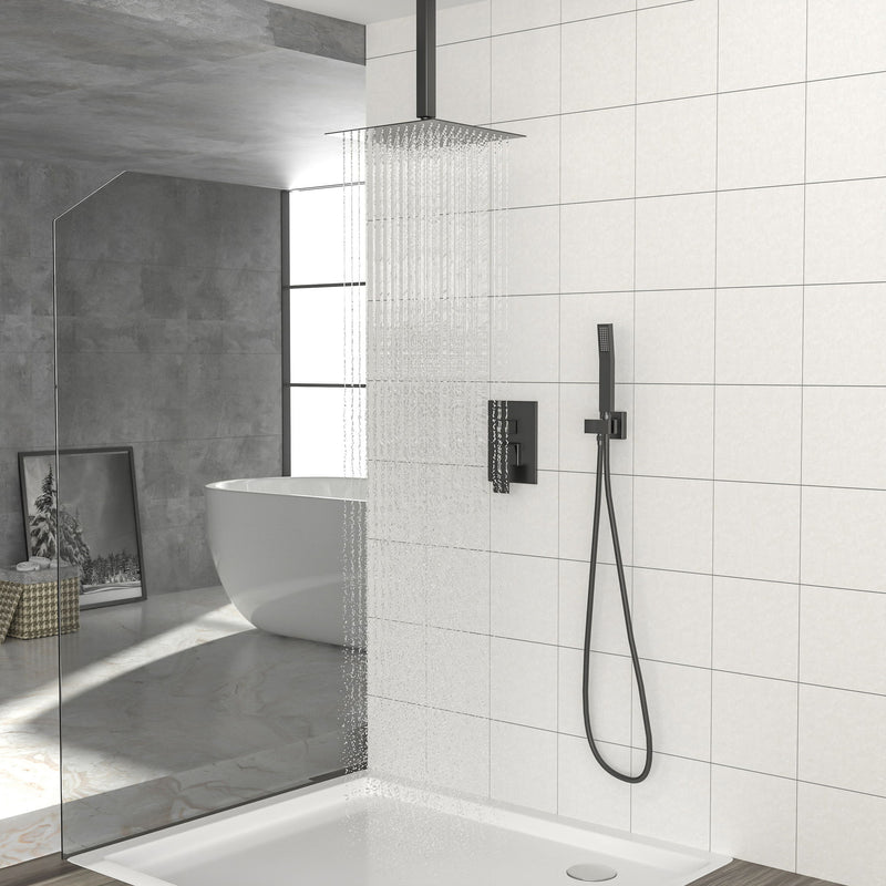 Luxury Dual Shower Head System 12" Ceiling Mount With Rough In Valve, Stainless Steel And Brass