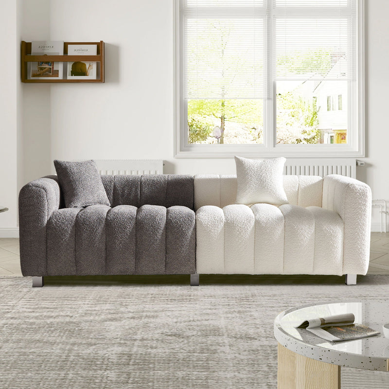 3 Seater Sofa With Metal Base Legs And 2 Pillows In +, 87.4" Premium Couch For Living Room - White / Gray