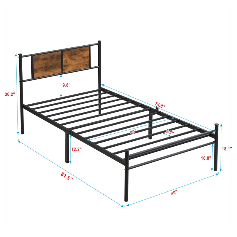 ModerMetal Bedframe With Wood Panel Headboard