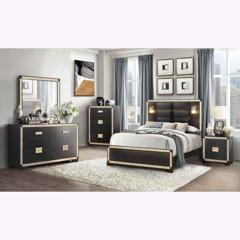 Lively - Nightstand With Glitter Detail And Thick Bar Handle Hardware - Black