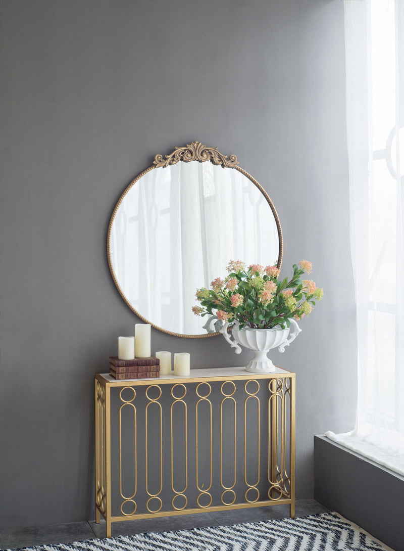 Classic Design Mirror With Baroque Inspired Frame For Bathroom, Entryway Console Lean Against Wall