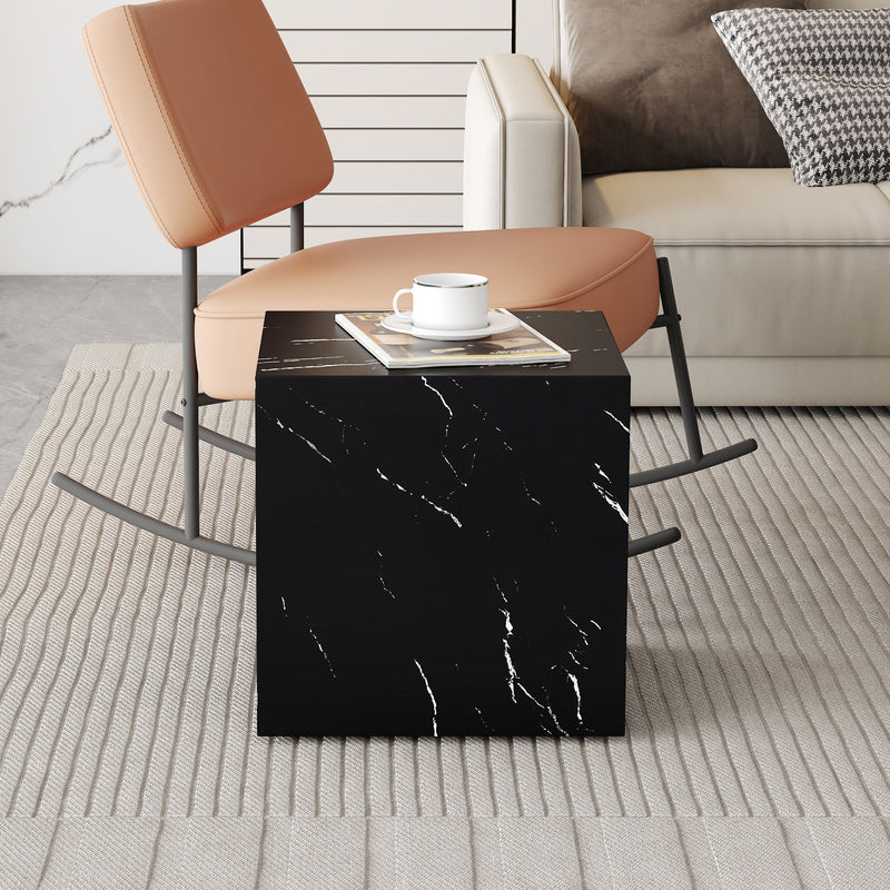 Luxurious Marble Texture Coffee Table Cube Design Elegant Living Room Accent - Black