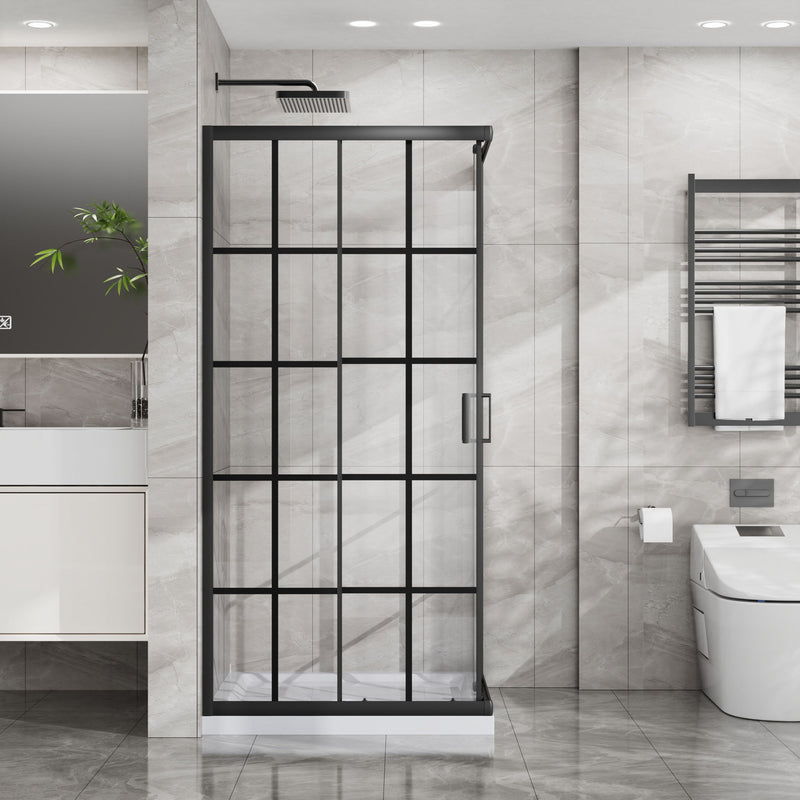 Corner Shower Door, Shower Enclosure With Dual Sliding Doors - Matte Black