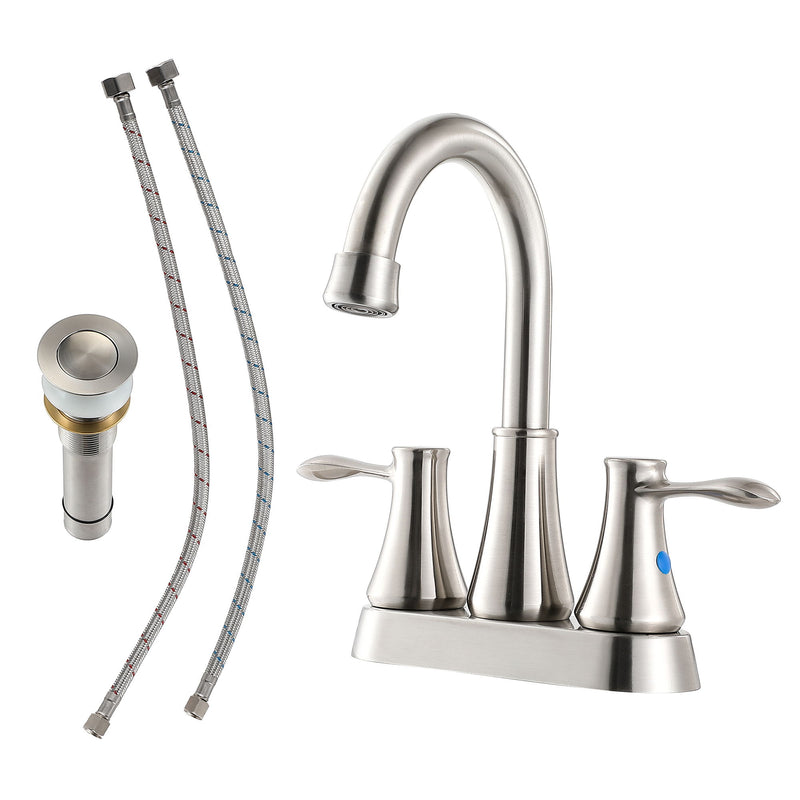 4" Centerset Bathroom Faucet With Pop Up Drain And Water Supply Lines - Brushed Nickel