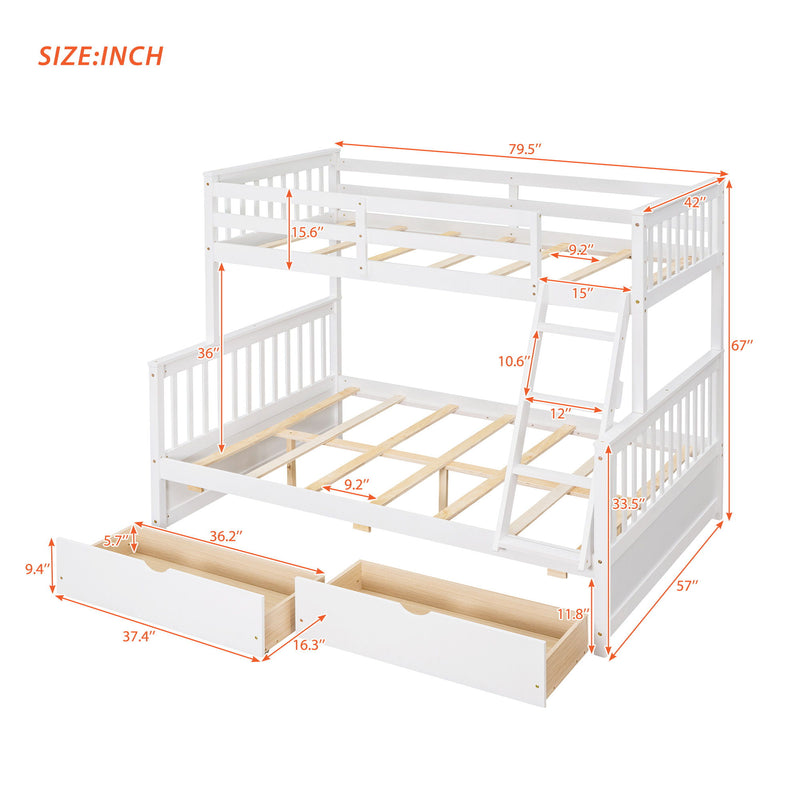 Bunk Bed With Ladders And 2 Storage Drawers