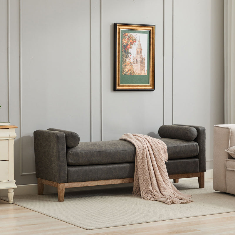 Elegant Upholstered Bench Daybed Ottoman With Bolster Pillows