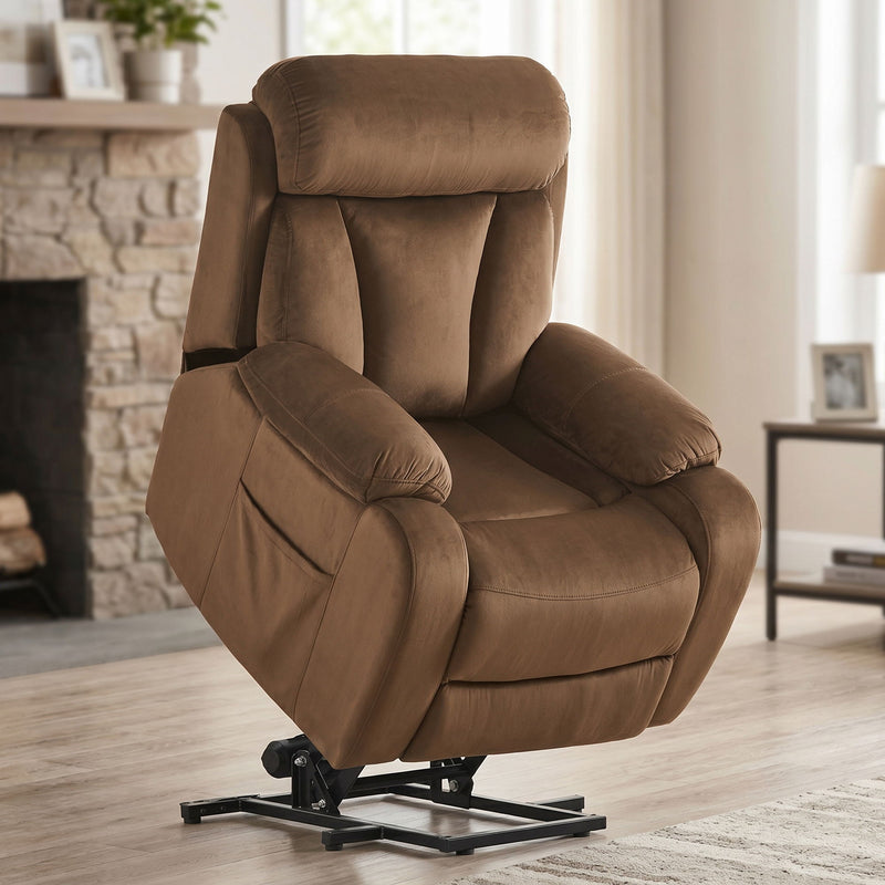 Lift Chair Recliner Power Remote Control Recliner Sofa Relax Soft Chair Anti - Skid Australia Cashmere Fabric Furniture Living Room - Brown