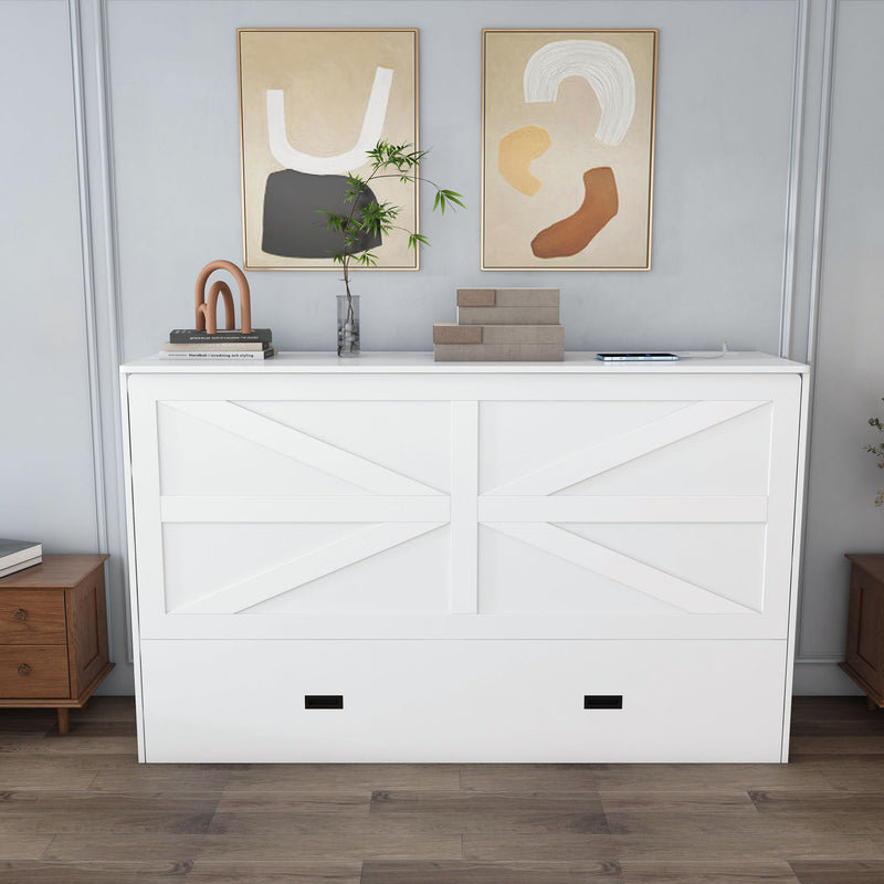 Murphy Bed With Storage Drawers And Charging Cabinet, Foldable Panels, Swivel Wheels