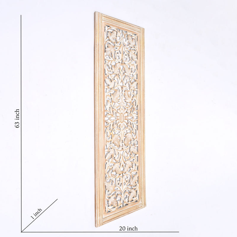 Floral Hand Carved Mandala Rectangular Wall Decor Accent - Gold / White