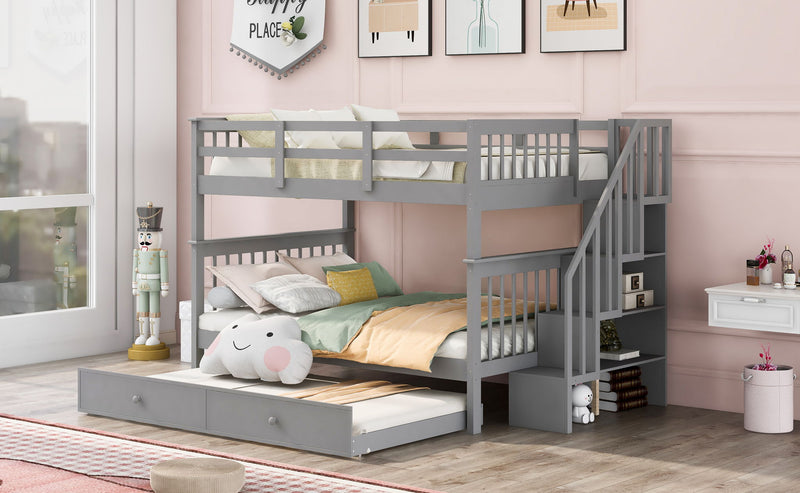 Stairway Bunk Bed With Storage And Guard Rail For Bedroom