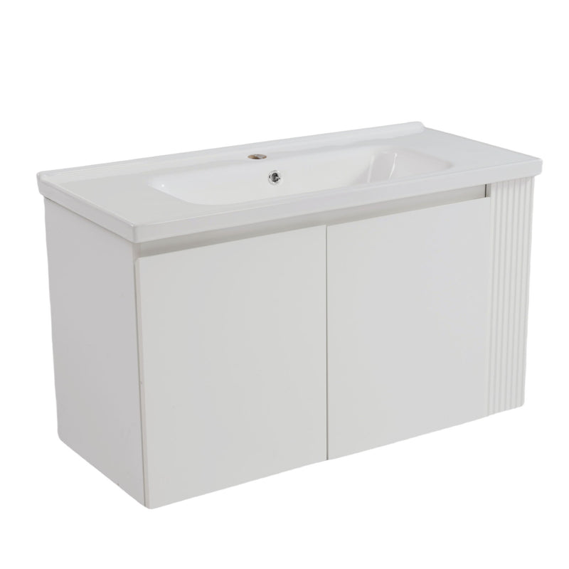 Wall Mounted Bathroom Vanity With Sink, 2 Open Shelves - White