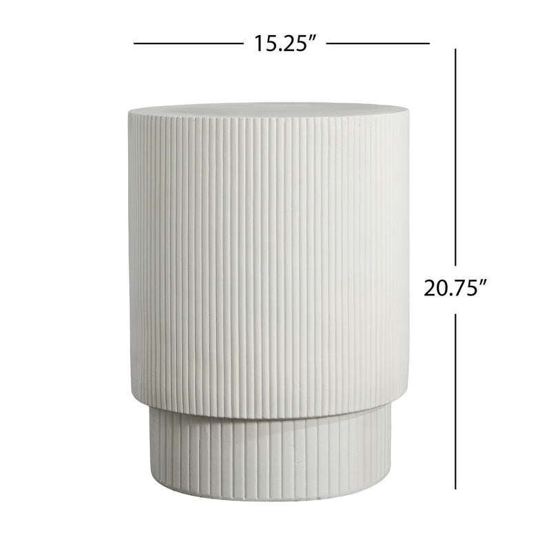 Handmade Side Table With Ribbed Design For Indoor And Outdoor Use - White