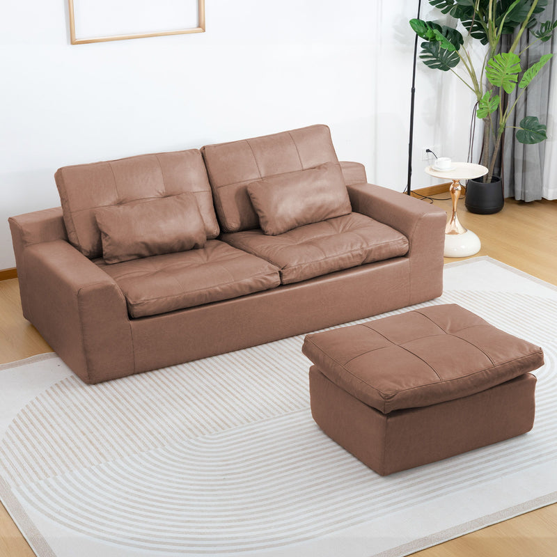L - Shaped Modular 2 Seater Sofa With Movable Ottoman And High Density Sponge Cushions For Living Room