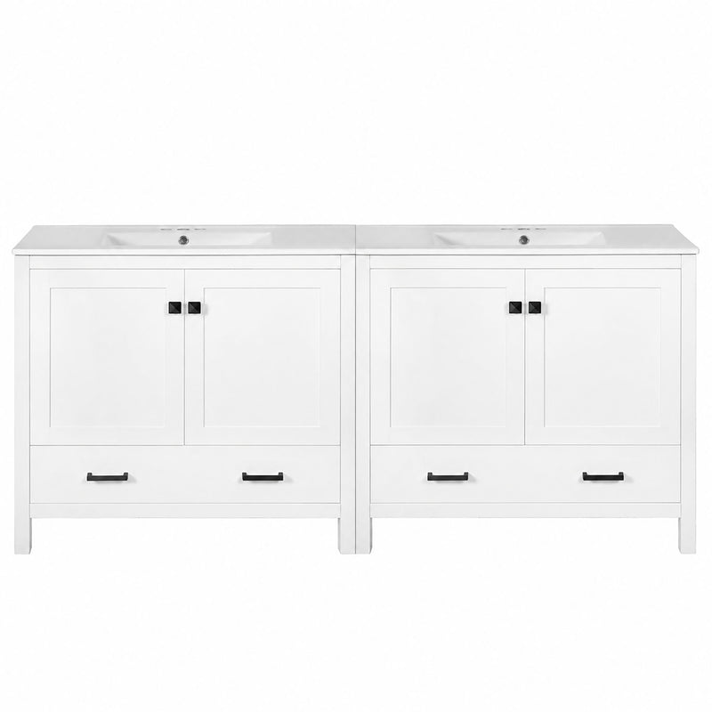Bathroom Vanity With Sink, Soft Close Doors, Double Storage Shelves & Divided Drawer Ample Storage - White