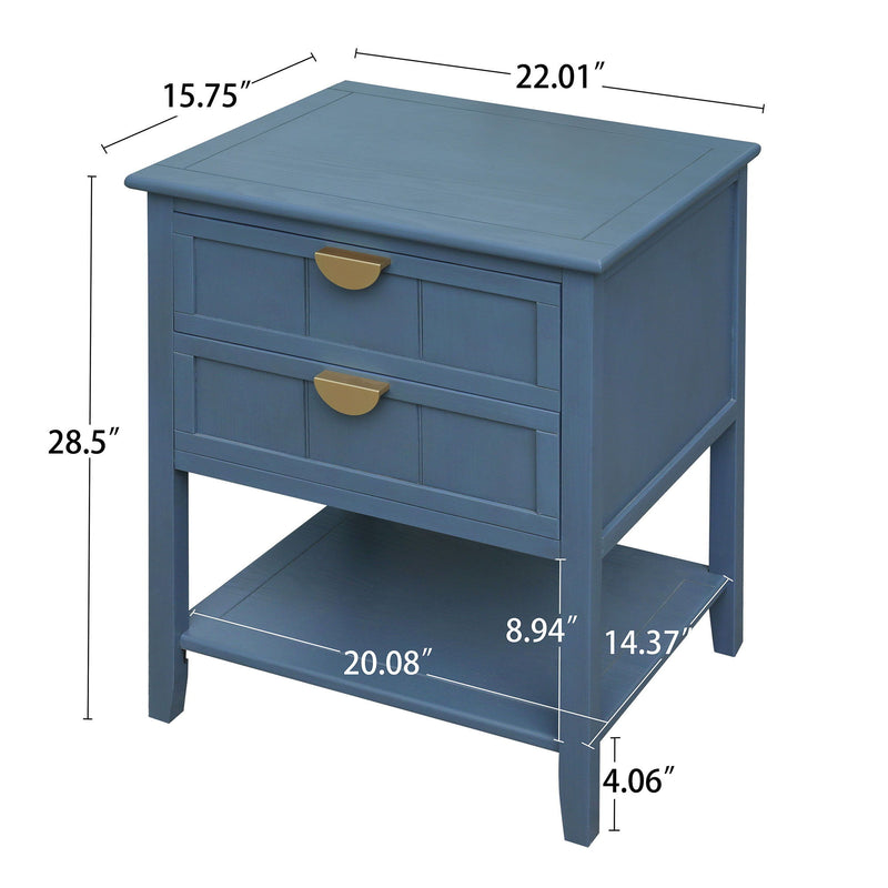 2 Drawer Side Table, American Style, End Table, Suitable For Bedroom, Living Room, Study